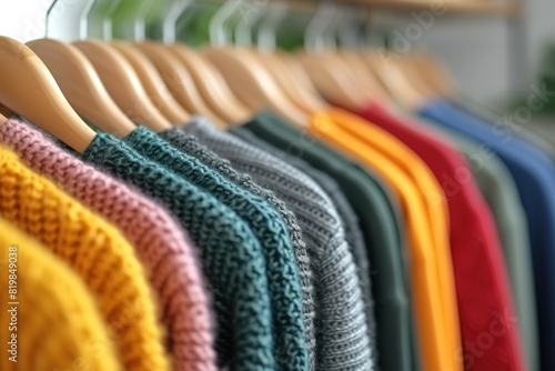 Rack with stylish hanging clothes in dressing room