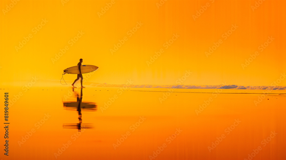 Obraz premium 夕景の海とサーファー