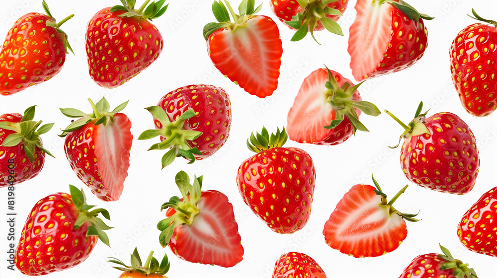 Strawberries fruits. Isolated on background cut out. Mock up, template for artwork graphic design Strawberries fruits. Isolated on background cut out. Mock up, template for artwork graphic design