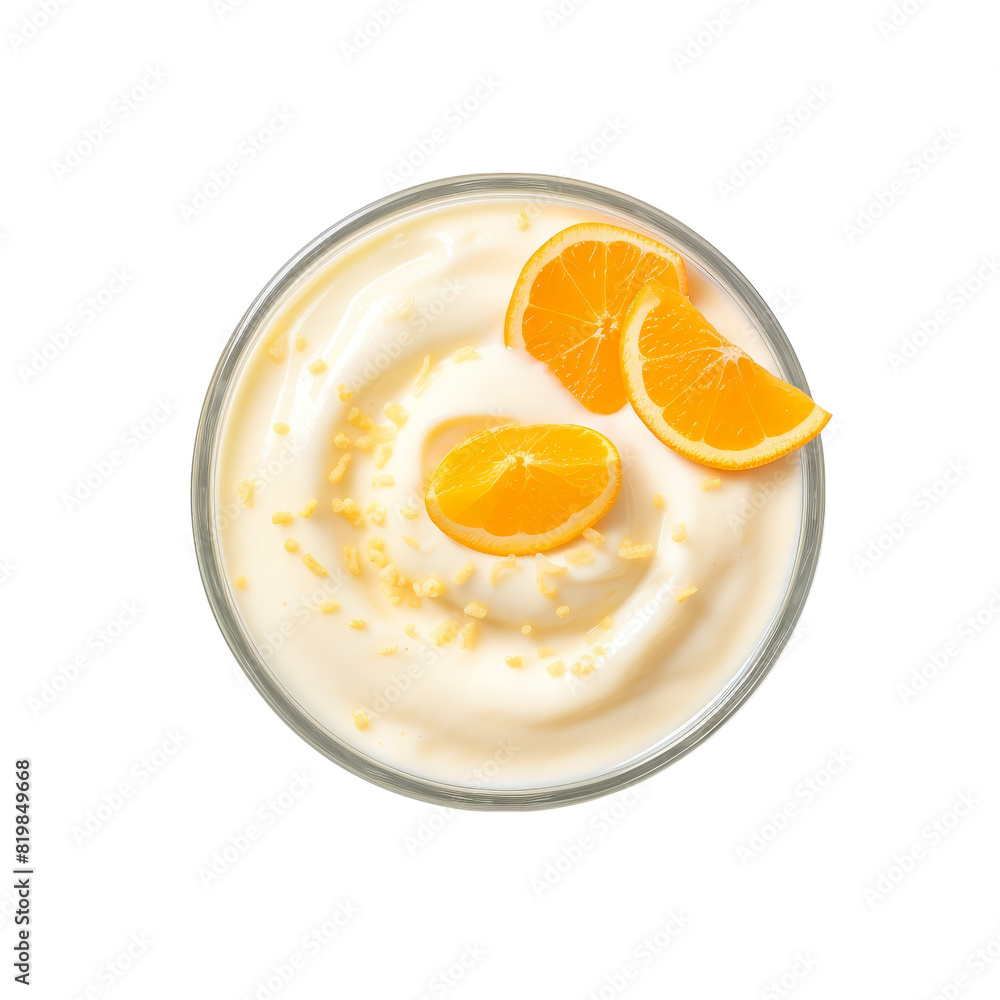A glass of orange banana vanilla yogurt smoothie isolated on transparent background, cut out, PNG. A glass of orange banana vanilla yogurt smoothie isolated on transparent background, cut out, PNG.