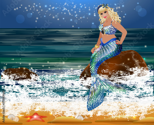 Tropical wallpaper, Plus size Mermaid XXL, vector illustration