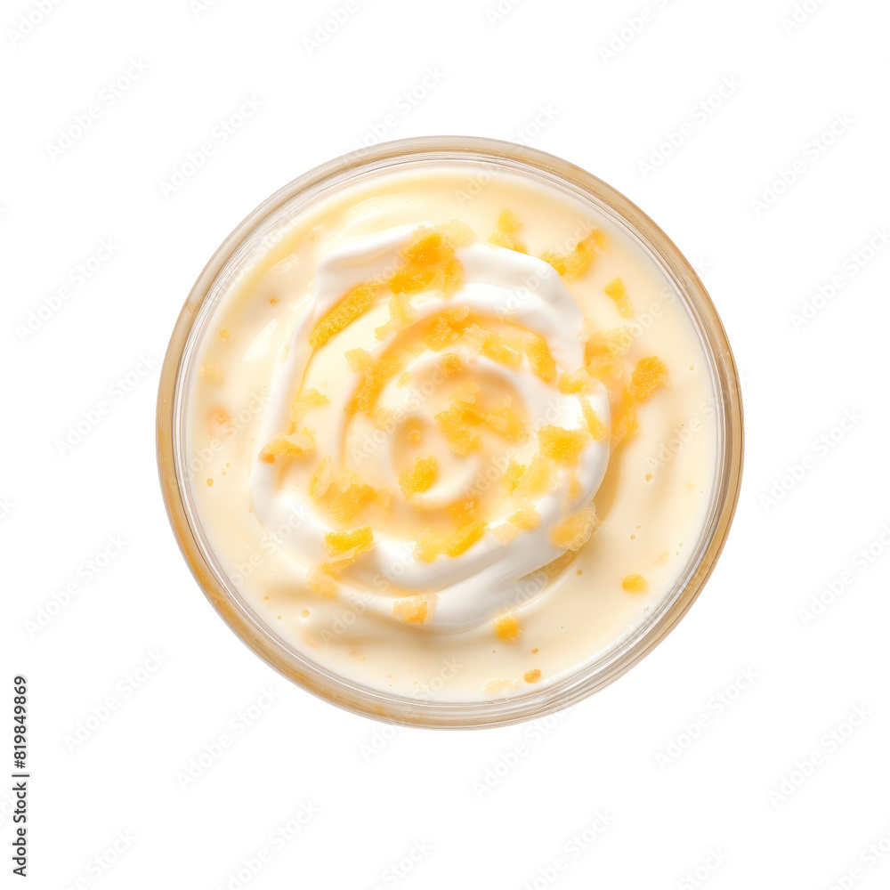 A glass of orange banana vanilla yogurt smoothie isolated on transparent background, cut out, PNG. A glass of orange banana vanilla yogurt smoothie isolated on transparent background, cut out, PNG.