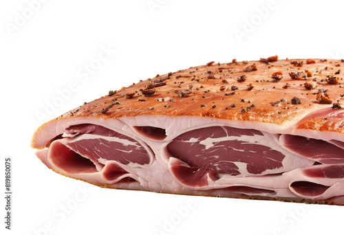 Cured to Perfection: Close-up of Italian Speck on transparent background PNG file photo