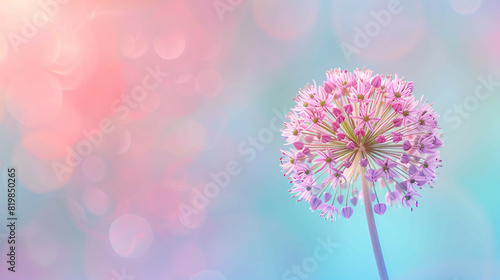 Allium drumstick flower on the right with empty copy space photo
