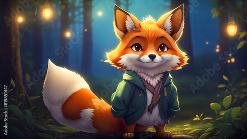 Illustration portrait of a cute and friendly fox as he stands in a beautiful forest longing for adventure and exploring © The A.I Studio