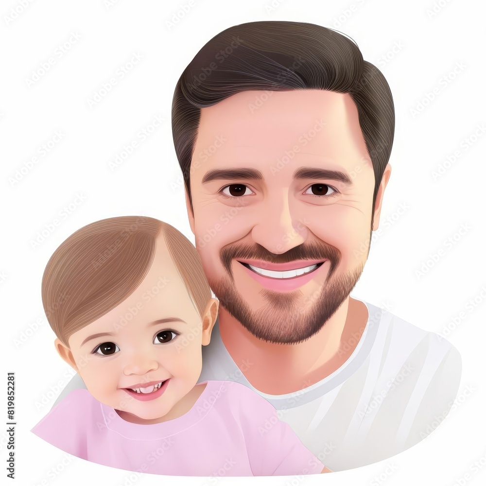 Adorable Father's Day Illustration, Smiling Dad in Soft Watercolor Tones Adorable Father's Day Illustration, Smiling Dad in Soft Watercolor Tones