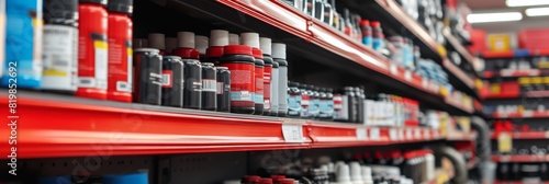 Shelves stocked with automotive consumables like coolant photo