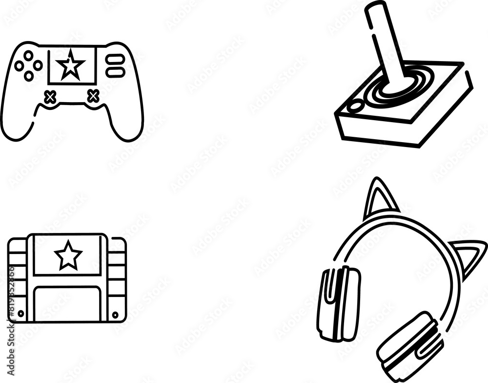 video game set, drawing isolated on white background video game set, drawing isolated on white background