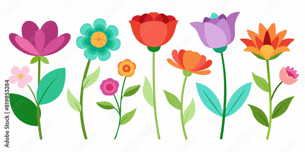 Obraz premium Vibrant Garden, An Assortment of Illustrated Flowers, vector pattern background