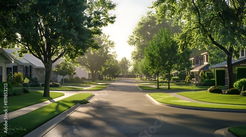 Wallpaper Mural Tranquil Suburban Serenity: Capturing the Charm of Neighborhood Living in a Perfectly Manicured Setting, Inviting Peaceful Reflection and Community Connection Torontodigital.ca