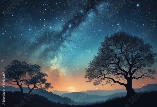 A Painter's Dream: A Fantasy Landscape with Silhouetted Trees bathed in Starlight