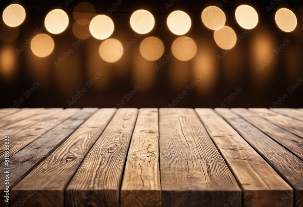 Empty Wooden Table with Bokeh Lights: The Perfect Backdrop for a Serene Ambiance Empty Wooden Table with Bokeh Lights: The Perfect Backdrop for a Serene Ambiance