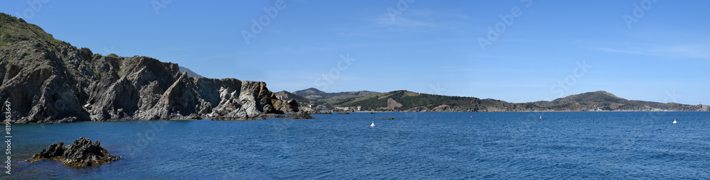 Panoramic view near Banyuls-sur-Mer: beautiful Mediterranean seascape with rocks
