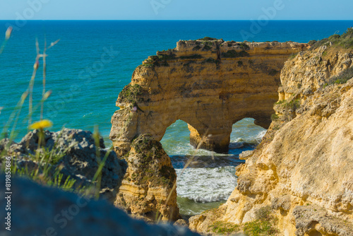 Natural arches at Praia da Marinha on the southern Algarve coast in Portugal
