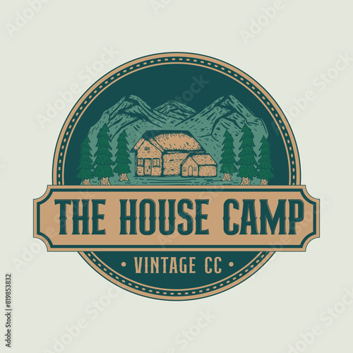 Logo Vintage House Camping Drawing Emblem