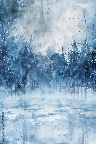 A winter-themed watercolor texture featuring cool blues and whites, with hints of silver, evoking the feeling of a snowy landscape