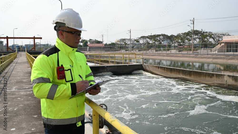 Environmental engineers work at wastewater treatment plants,Water supply engineering working at Water recycling plant for reuse Environmental engineers work at wastewater treatment plants,Water supply engineering working at Water recycling plant for reuse