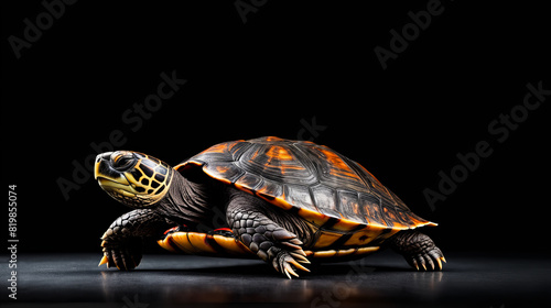 Turtle is laying on its side with its back exposed possibly resting or sunbathing.