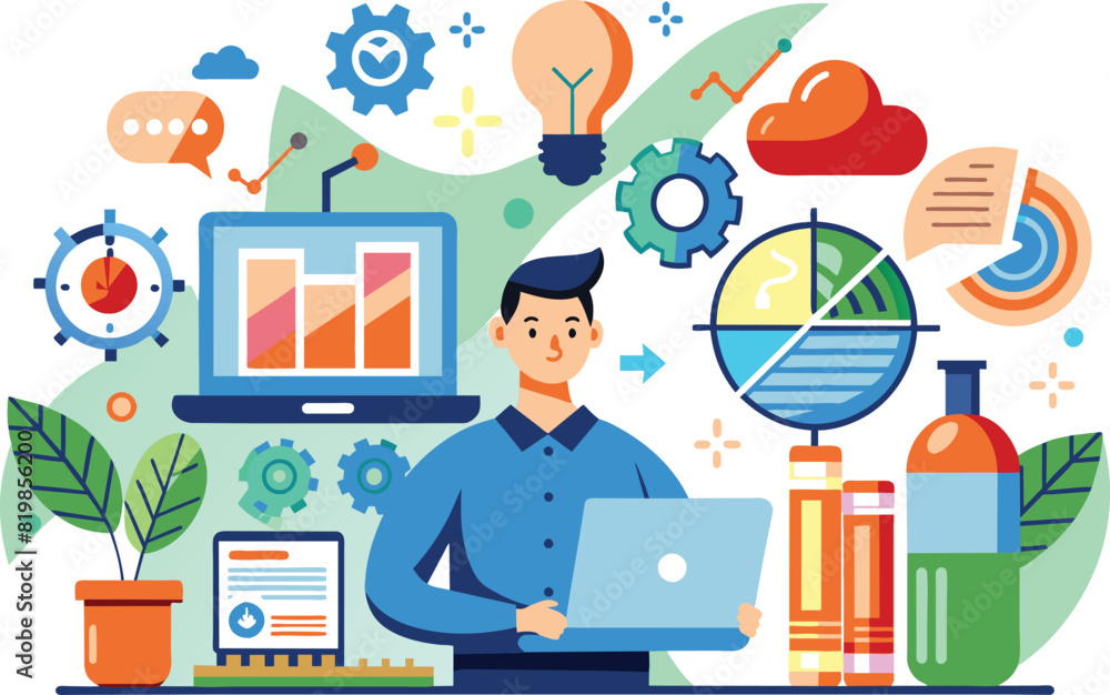 Flat illustration of technology business research, vector illustration. Flat illustration of technology business research, vector illustration.