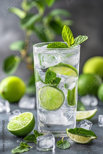 A glass of water with a lime wedge in it