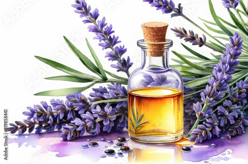 Lavender oil. Watercolor style.