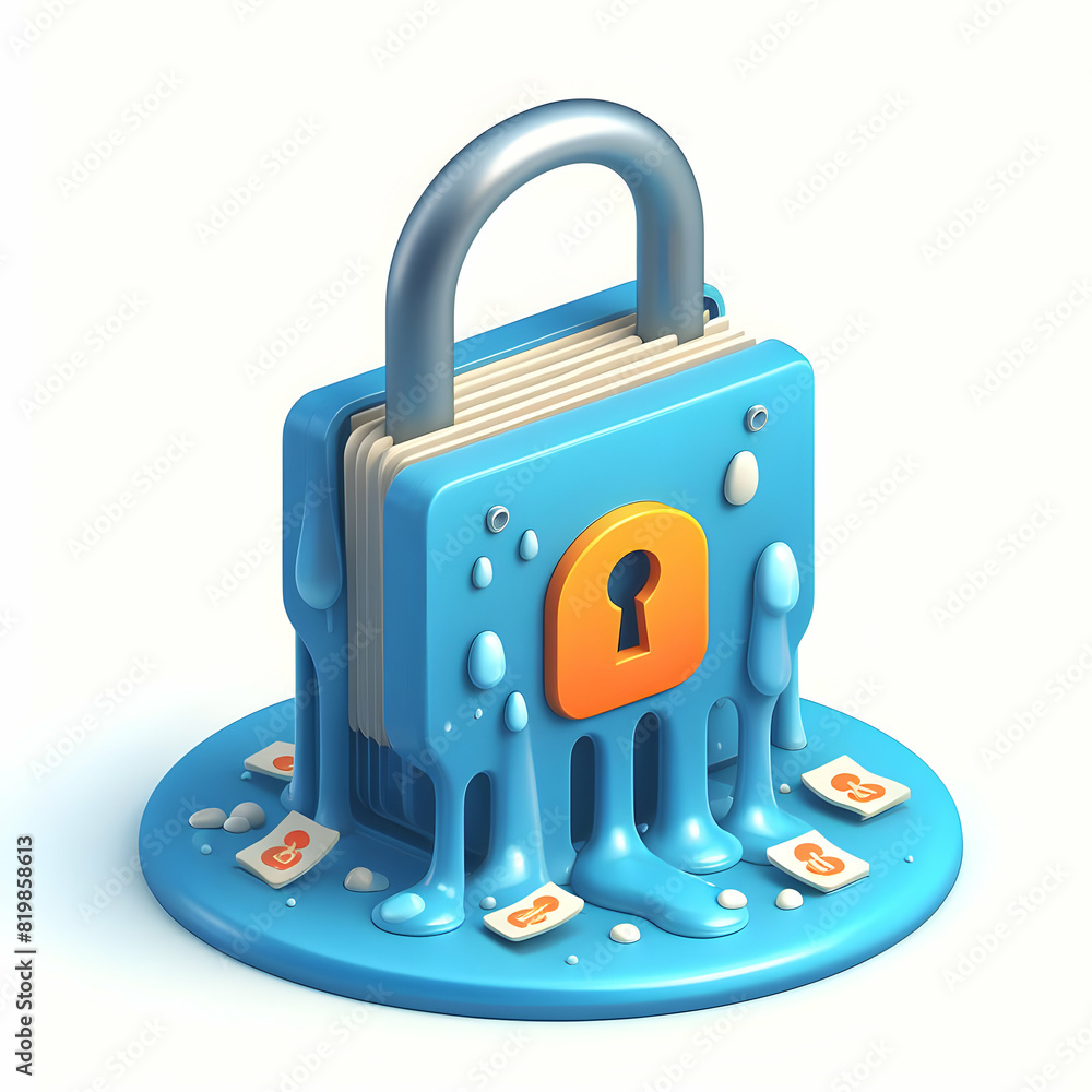 3D Flat Icon: Data Breach Concept Leaking Sensitive Info, Cartoon Style 3D Flat Icon: Data Breach Concept Leaking Sensitive Info, Cartoon Style