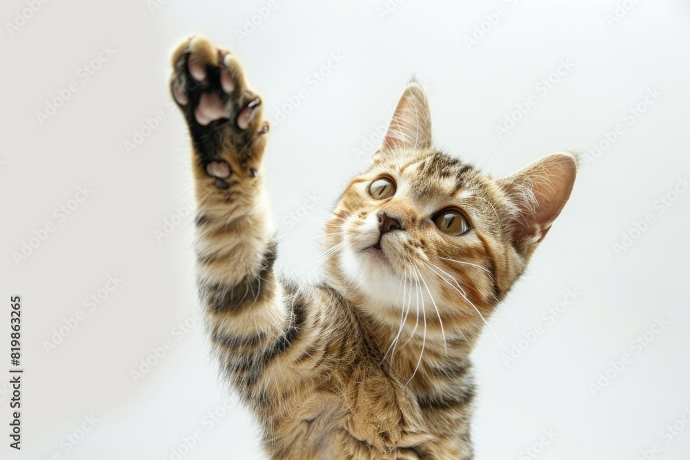 Fototapeta premium Playful cat trying to catch a frisbee in mid-air. Suitable for pet and activity themes