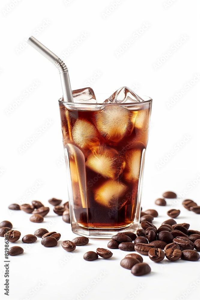 A glass of iced coffee with a straw in it A glass of iced coffee with a straw in it