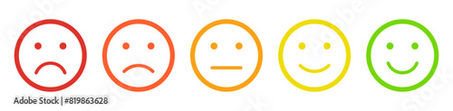 Feedback emoticons emojis. Smiley icon set , happy, neutral, sad, emoji, icon - Customer satisfaction rating scale with good and bad emotions. Vector illustration	