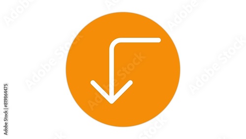 Downward arrow with right-angle bend in orange circle photo