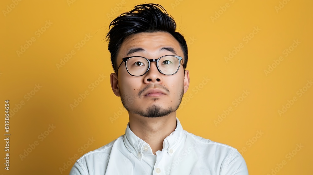 Quirky Moments: Young Asian Man in Funny Expression and Casual Work Attire, Real Lifestyle Photo Concept Quirky Moments: Young Asian Man in Funny Expression and Casual Work Attire, Real Lifestyle Photo Concept
