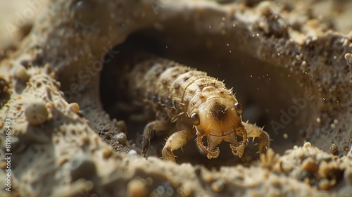 A close-up photograph of a larva of a dobsonfly  a type of aquatic insect