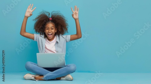 Happy Girl with Laptop Celebration © RanoStudio