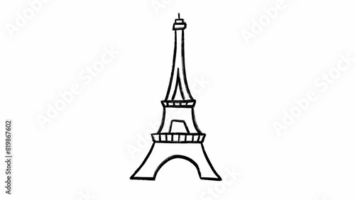 Wallpaper Mural Hand drawn outline of the Eiffel Tower in black color on white background in loop stop motion animation. Scribble style picture of the most famous French sights known all over the world. Travel theme. Torontodigital.ca