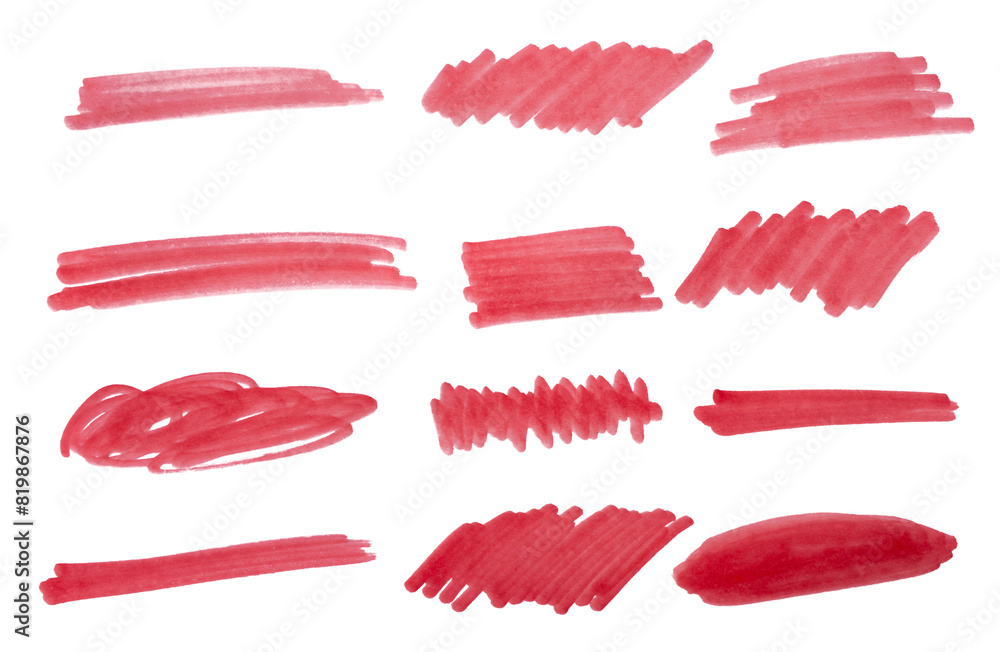 Set of red hand drawn strokes transparent background Set of red hand drawn strokes transparent background