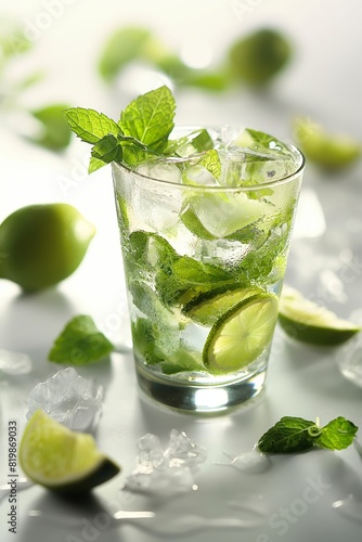 A glass of limeade with a lime wedge on top