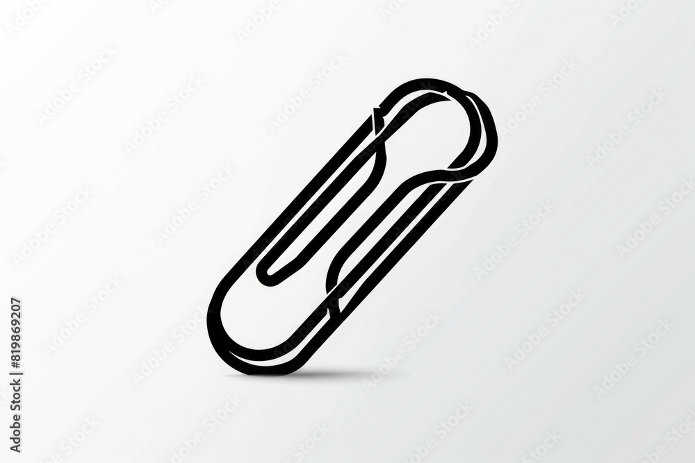 Obraz premium Simple black paper clip casting a shadow on a white surface. Ideal for office and stationery concepts