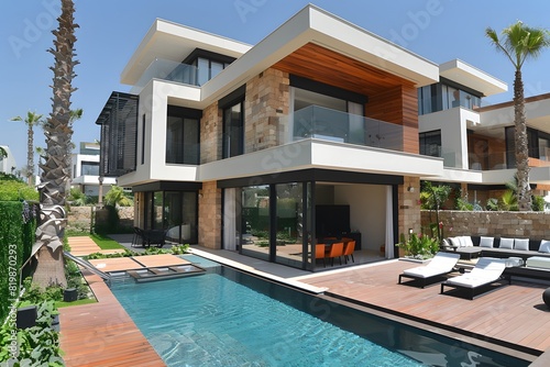Luxurious Modern Villa with Private Pool and Contemporary Design for Summer Vacations and Real Estate Promotion