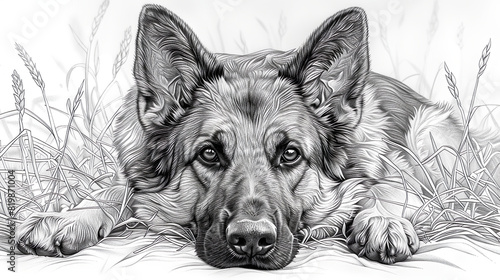 black and white illustration of a dog, coloring book for children
