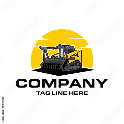  Skid steer loader, mulching machine illustration, Land Clearing Mulcher vector art