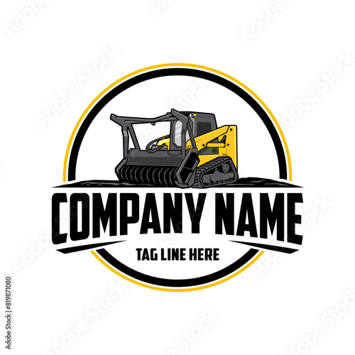  Skid steer loader, mulching machine illustration, Land Clearing Mulcher vector art