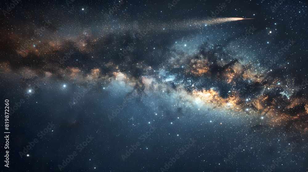 Fototapeta premium A star is shooting through the sky, leaving a trail of light behind it