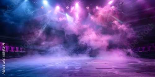 Theatrical Stage Set with Spotlight  Empty Seats  Smoke  and Colorful Lighting Contrasts. Concept Lighting Effects  Theatrical Setting  Smoke Machines  Color Contrasts  Empty Seats