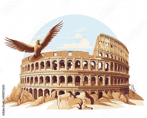 A large building with a bird flying above it