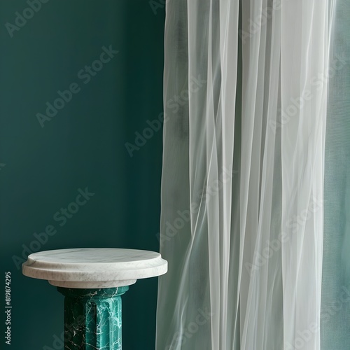 Emerald Green Pedestal with White Marble Top: An Elegant Display of Minimalist Design