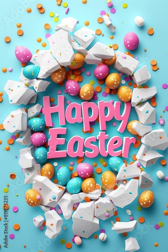 happy easter illustrated and colorful poster