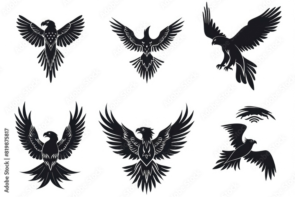Obraz premium Black bird silhouettes on a clean white background, suitable for various design projects