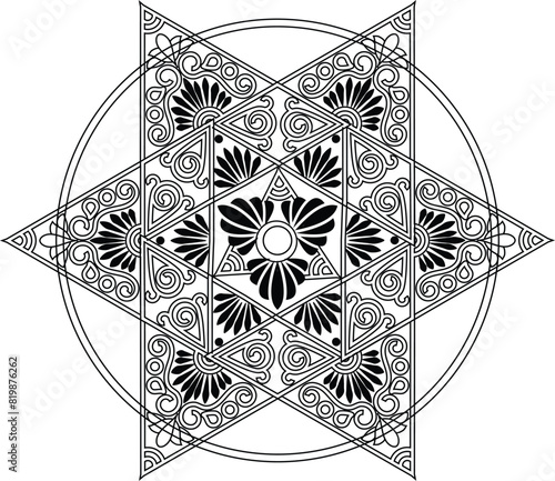 Round Pattern Mandala. Abstract design of Persian- Islamic-Turkish-Ara bic vector circle floral ornamental border, Circular ornamental arabic symbols, Geometric logo template