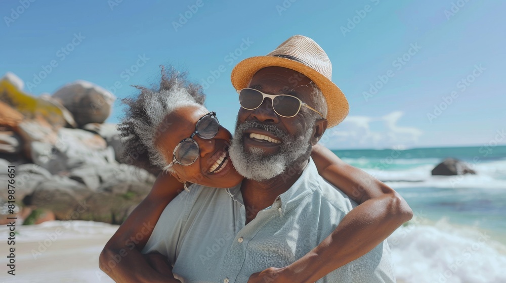 The Joyful Senior Beach Embrace