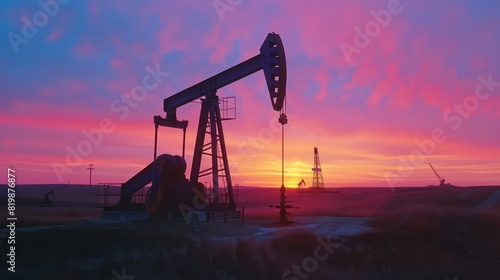 crude oil pump on a twilight sky